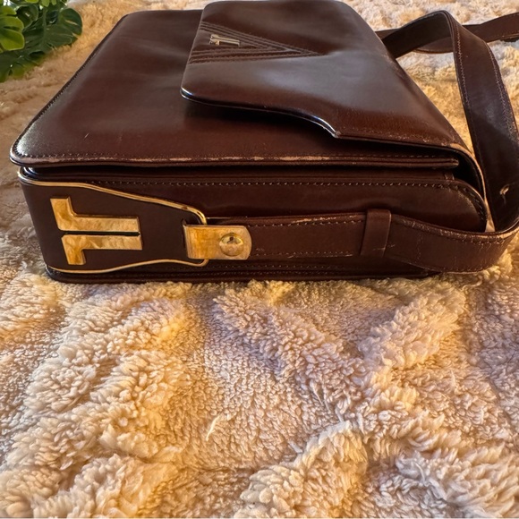 Vintage Lanvin Paris Brown Leather Flap Shoulder Bag | JL Logo | 80s 90s - Picture 7 of 15